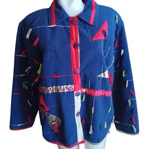 Large Vintage Jacket Anu Multicolor Embroidered Geometric Design Button Swatches